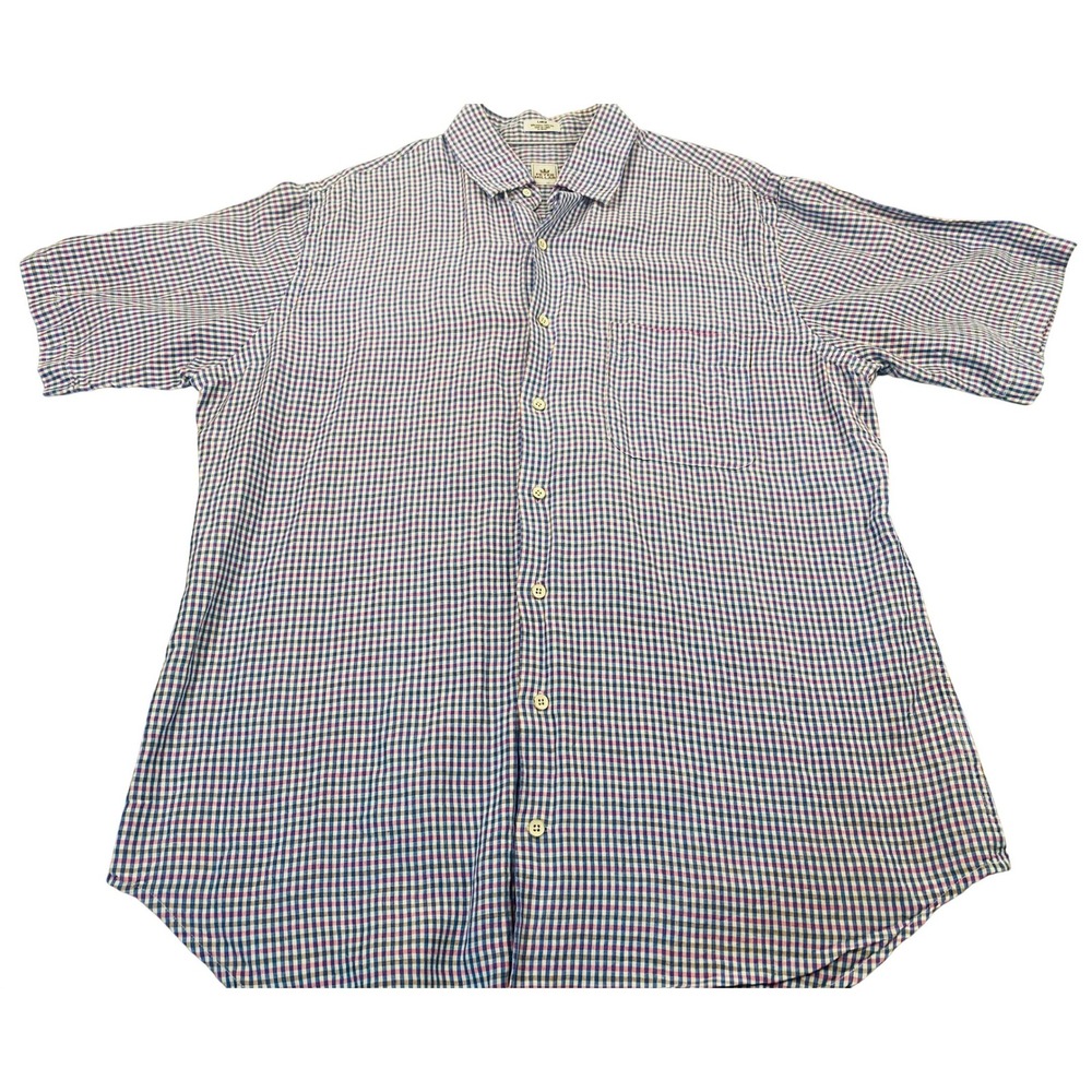 Peter Millar Silk‎ & Linen Blend Gingham Short Sleeve Shirt Men Large